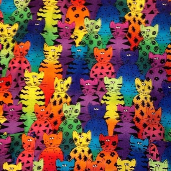 Vtg Peaches Size XS 100% Cotton All Over Rainbow Cat Print Vet Medical Scrub Top - Picture 3 of 4